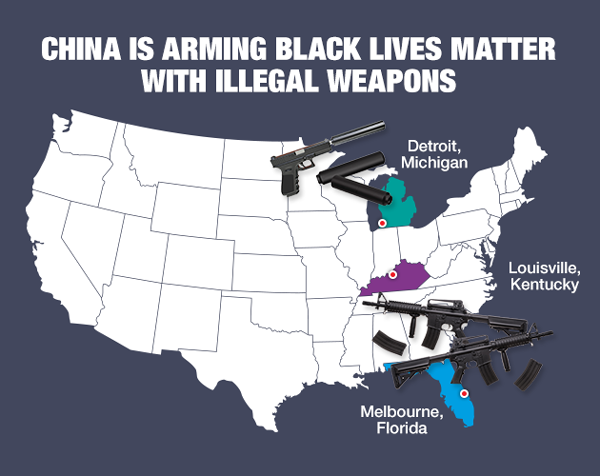 US authorities uncover massive, nationwide weapons trafficking ring run by communist China to arm Black Lives Matter terrorists with powerful weapons of war BLM-China-Gun-Map-600