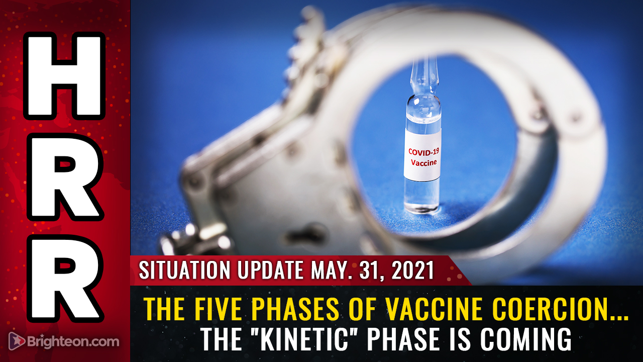 Image: The five phases of vaccine compliance: We are currently in phase 3, and the last phase involves door-to-door arrests of those who refuse spike protein injections