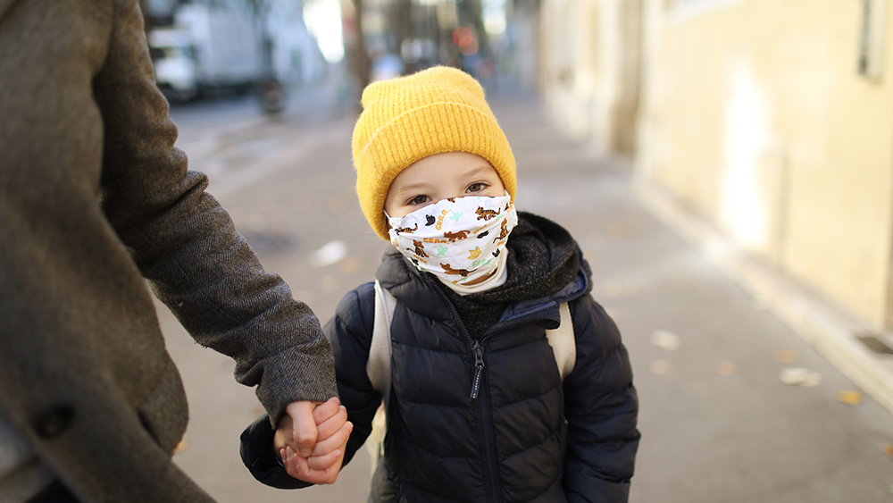 Image: Masks purposely being forced on children to dumb them down by depriving their brains of oxygen
