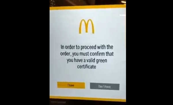 Image: “Sounds like Nazi Germany”: Video shows McDonald’s kiosk in Israel denying service to customers without a COVID vaccine card