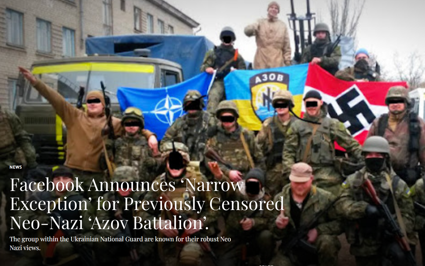 Image: BIG TECH LOVES NAZIS NOW: Facebook reverses position on previously censored neo-Nazi “Azov Battalion” of Ukrainian military, will now allow it to be praised amid Russian invasion