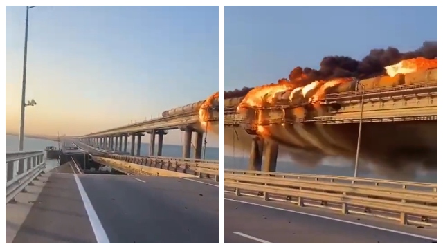 Image: Major bridge connecting Crimea to Russia heavily damaged as war in Ukraine escalates; Moscow responded with barrage of missiles