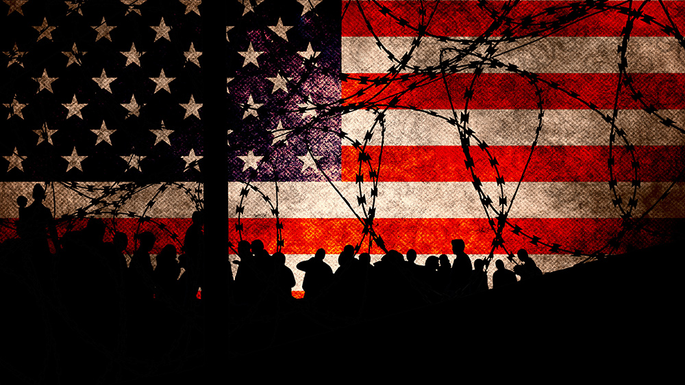 Border Migrants Illegals Invasion America Flag Border