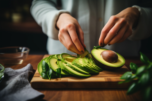 Hands Slicing An Avocado On a Cutting Board 1