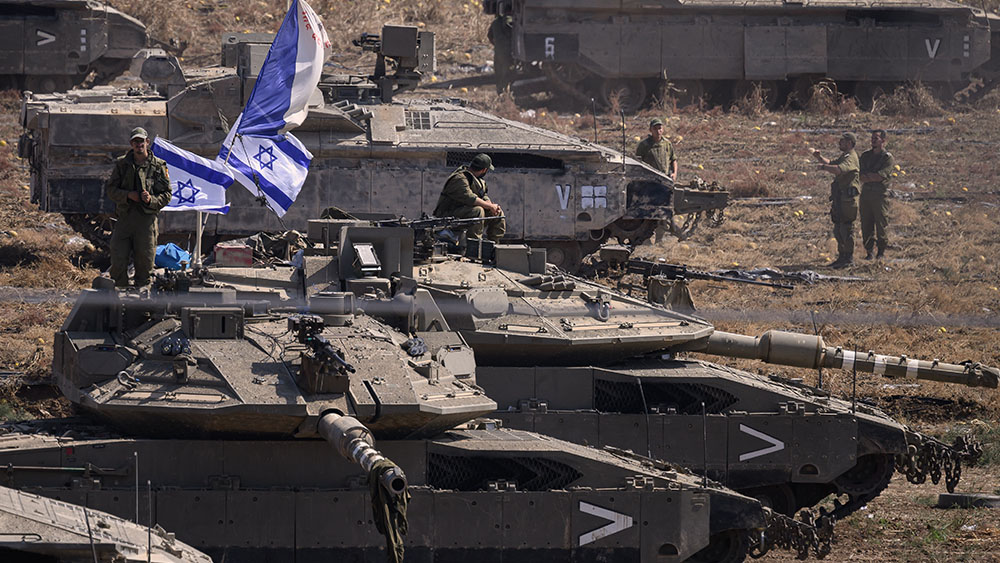 Israeli Tanks Flags Israel Gaza Palestine