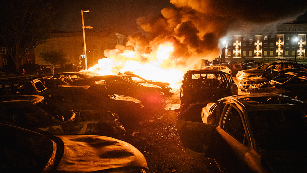 Kenosha Wi Riot Protests Buring Cars Lot