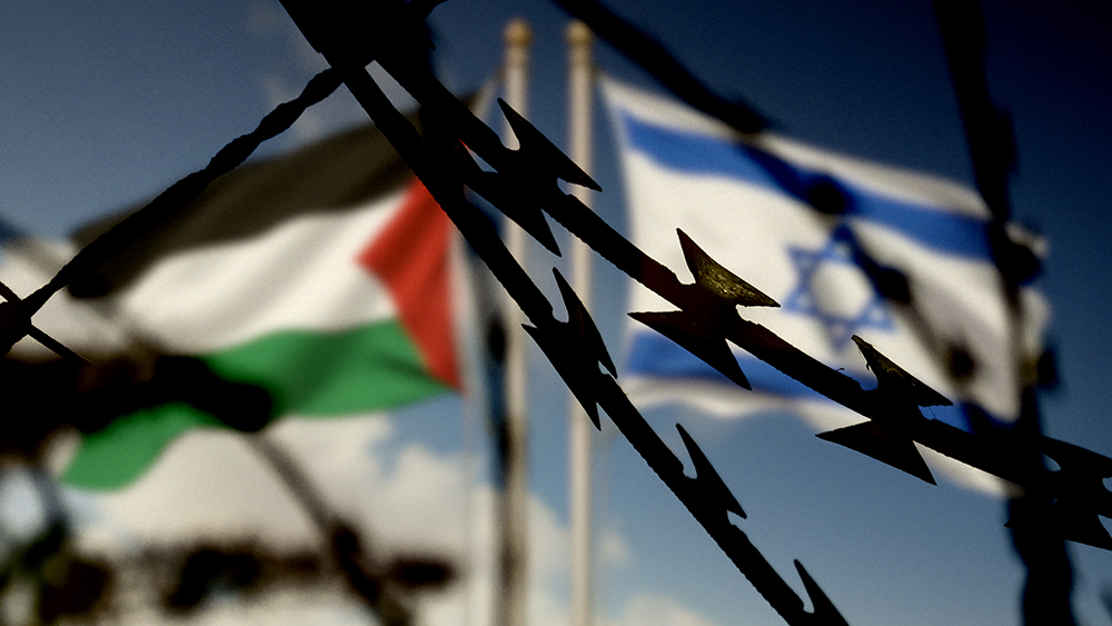Palestine Israel Flags Barbed Wire Border