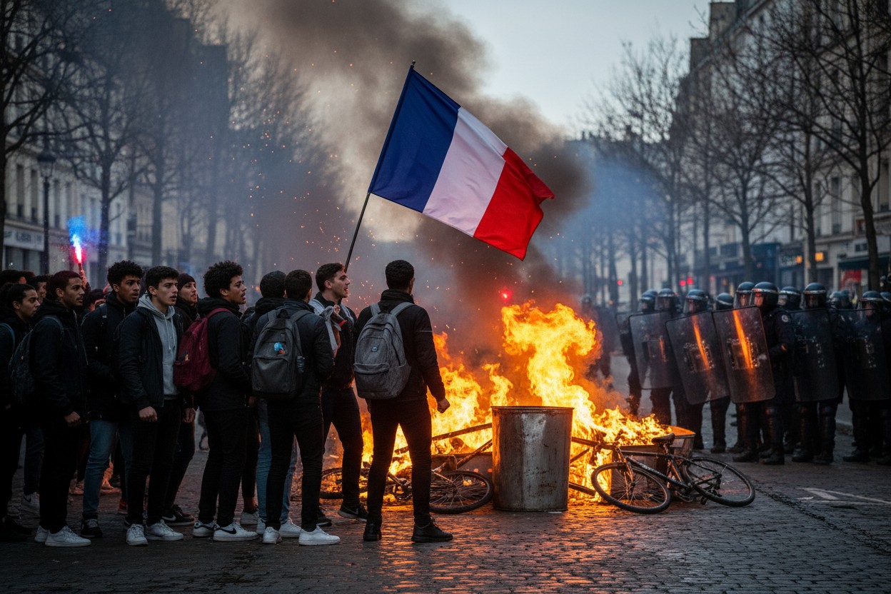 French Police Detain 440 as Student Protests Spread; School Staff Attacked